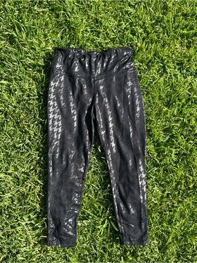 Xersion Black Shiny Houndstooth Active Athletic Leggings Size Large